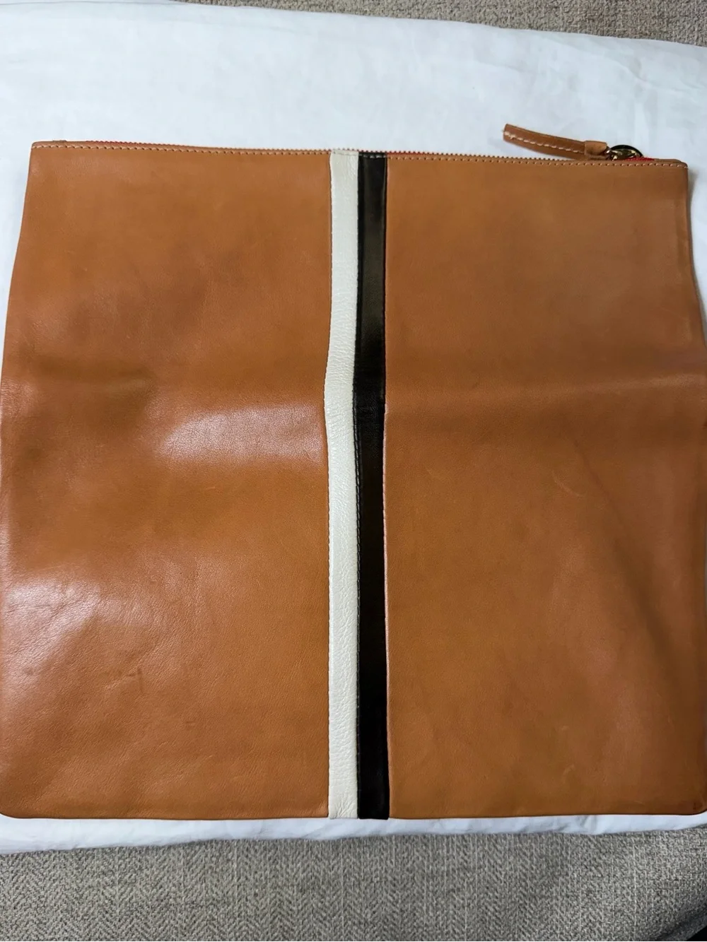 Clare V. Leather Foldover Clutch Tan Leather Clutch with Contrast Stripe